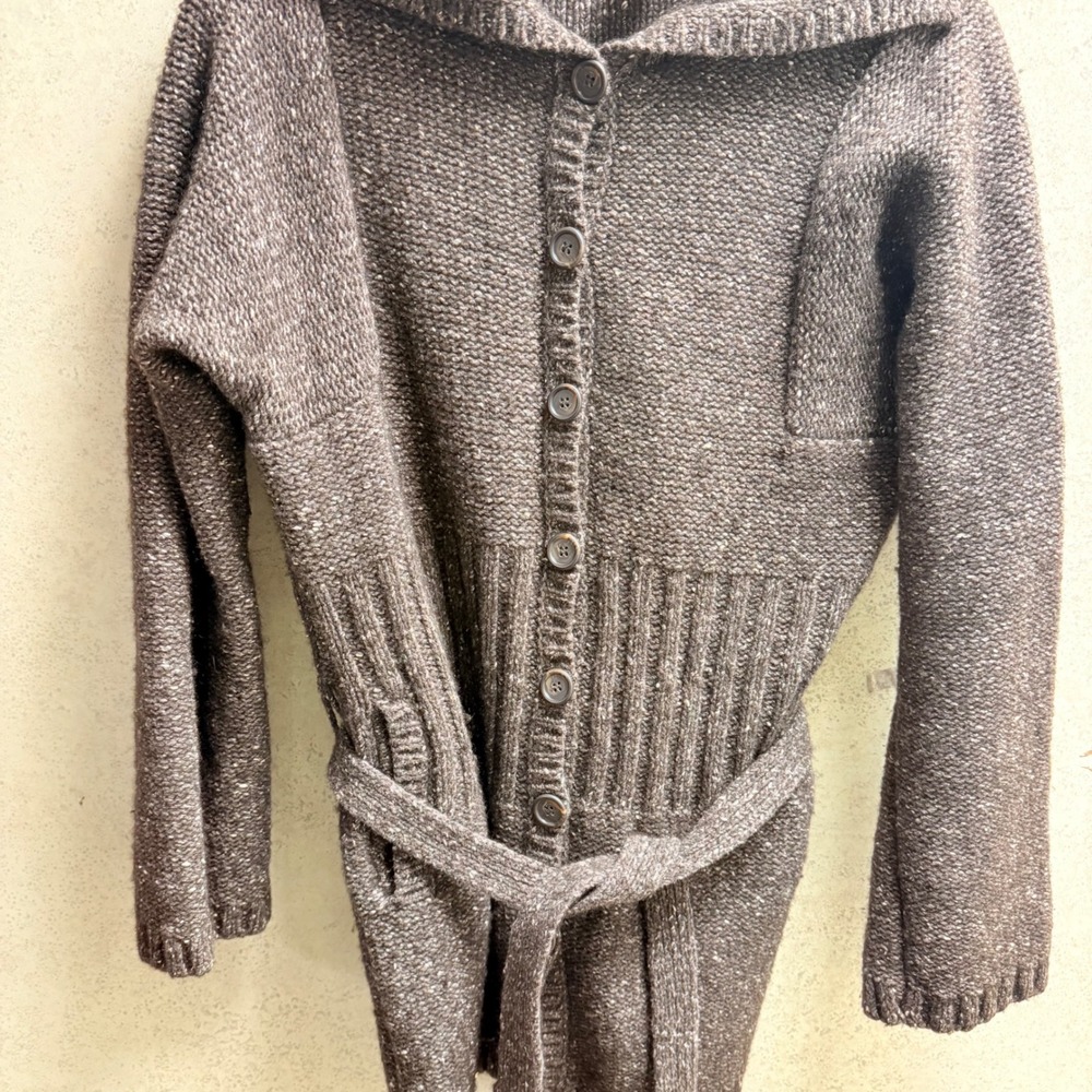 J. Crew Cardigan Sz L Womens Brown Wool Blend Belted Cozy Shawl Collar Sweater - Picture 4 of 8